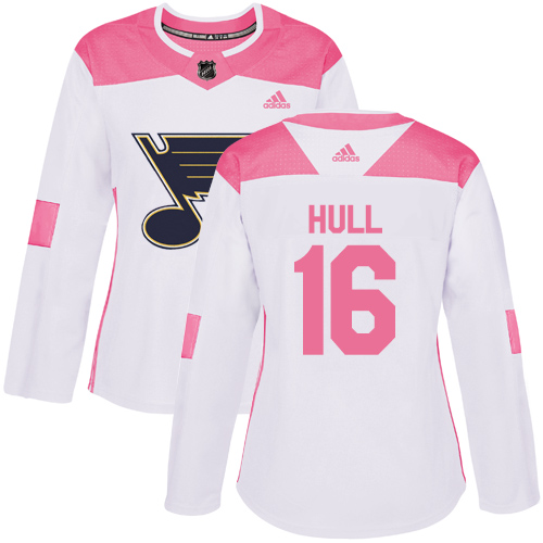 Personalized Women’s St. Louis Blues #16 Brett Hull White Pink Authentic Fashion Stitched NHL Jersey