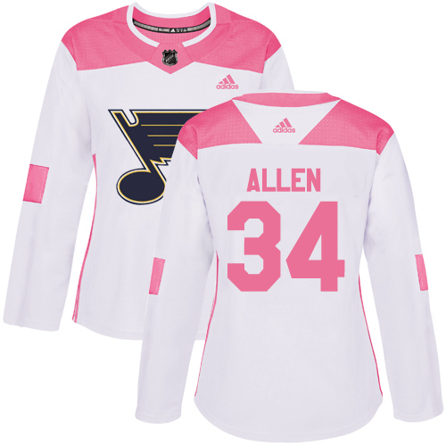 Personalized Women’s St. Louis Blues #34 Jake Allen White Pink Authentic Fashion Stitched NHL Jersey
