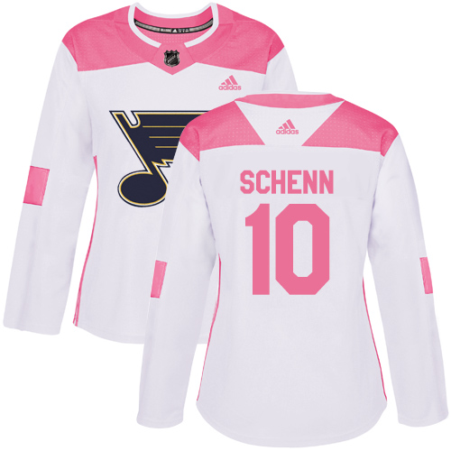 Personalized Women’s St. Louis Blues #10 Brayden Schenn White Pink Authentic Fashion Stitched NHL Jersey