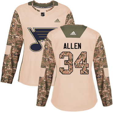 Personalized Women’s St. Louis Blues #34 Jake Allen Camo Authentic 2017 Veterans Day Stitched NHL Jersey