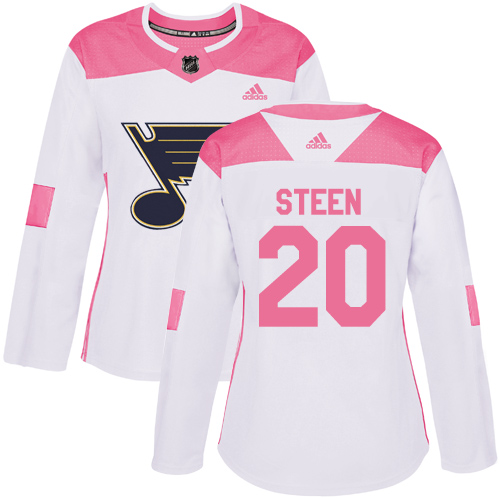 Personalized Women’s St. Louis Blues #20 Alexander Steen White Pink Authentic Fashion Stitched NHL Jersey