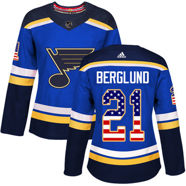 Personalized Women’s St. Louis Blues #21 Patrik Berglund Blue Home Authentic USA Flag Stitched NHL Jersey