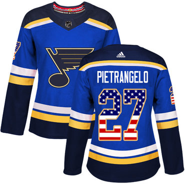 Personalized Women’s St. Louis Blues #27 Alex Pietrangelo Blue Home Authentic USA Flag Stitched NHL Jersey