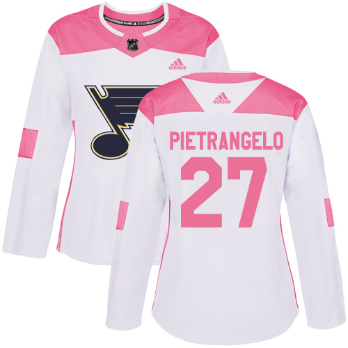 Personalized Women’s St. Louis Blues #27 Alex Pietrangelo White Pink Authentic Fashion Stitched NHL Jersey