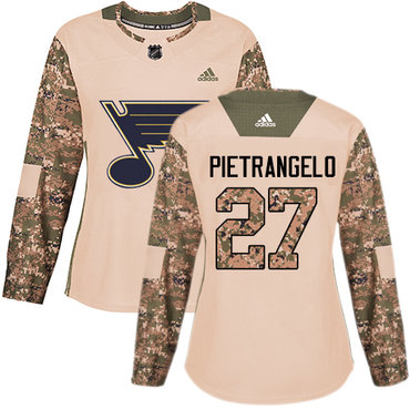 Personalized Women’s St. Louis Blues #27 Alex Pietrangelo Camo Authentic 2017 Veterans Day Stitched NHL Jersey