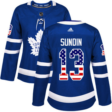 Personalized Women’s Toronto Maple Leafs #13 Mats Sundin Blue Home Authentic USA Flag Stitched NHL Jersey