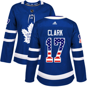 Personalized Women’s Toronto Maple Leafs #17 Wendel Clark Blue Home Authentic USA Flag Stitched NHL Jersey
