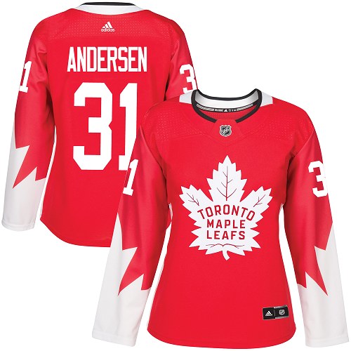 Personalized Women’s Toronto Maple Leafs #31 Frederik Andersen Red Team Canada Authentic Stitched NHL Jersey
