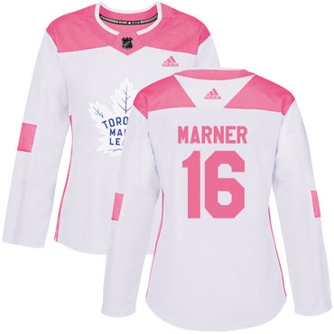 Personalized Women’s Toronto Maple Leafs #16 Mitchell Marner White Pink Authentic Fashion Stitched NHL Jersey