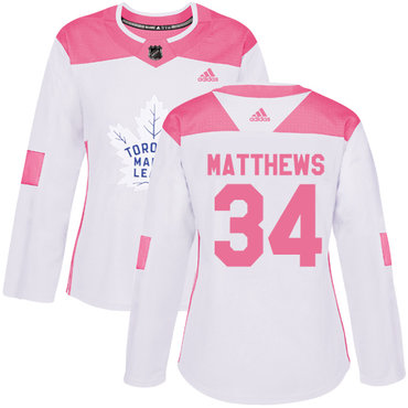 Personalized Women’s Toronto Maple Leafs #34 Auston Matthews White Pink Authentic Fashion Stitched NHL Jersey