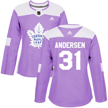 Personalized Women’s Toronto Maple Leafs #31 Frederik Andersen Purple Authentic Fights Cancer Stitched NHL Jersey