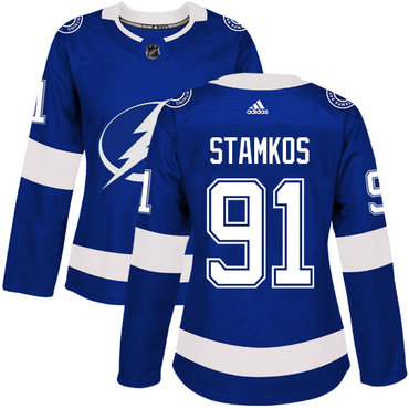Personalized Women’s Tampa Bay Lightning #91 Steven Stamkos Blue Home Authentic Stitched NHL Jersey
