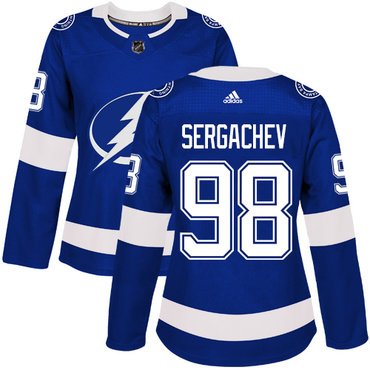 Personalized Women’s Tampa Bay Lightning #98 Mikhail Sergachev Blue Home Authentic Stitched NHL Jersey