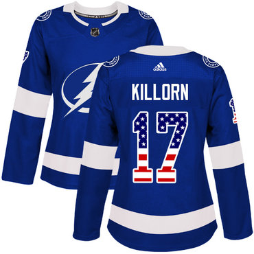 Personalized Women’s Tampa Bay Lightning #17 Alex Killorn Blue Home Authentic USA Flag Stitched NHL Jersey