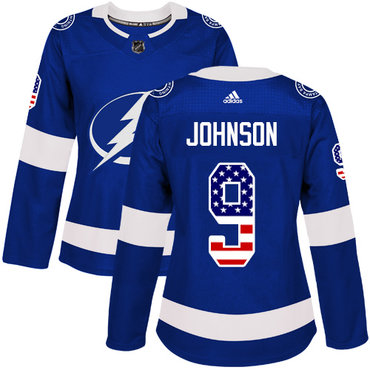 Personalized Women’s Tampa Bay Lightning #9 Tyler Johnson Blue Home Authentic USA Flag Stitched NHL Jersey