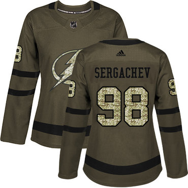 Personalized Women’s Tampa Bay Lightning #98 Mikhail Sergachev Green Salute to Service Stitched NHL Jersey