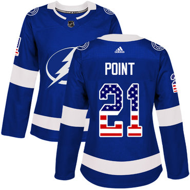 Personalized Women’s Tampa Bay Lightning #21 Brayden Point Blue Home Authentic USA Flag Stitched NHL Jersey