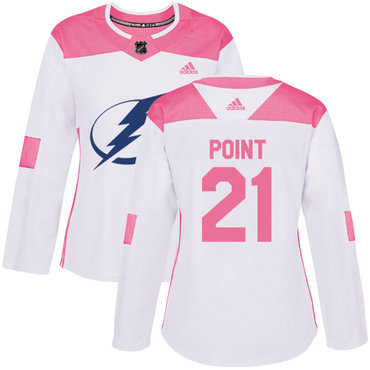Personalized Women’s Tampa Bay Lightning #21 Brayden Point White Pink Authentic Fashion Stitched NHL Jersey