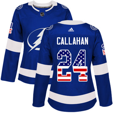 Personalized Women’s Tampa Bay Lightning #24 Ryan Callahan Blue Home Authentic USA Flag Stitched NHL Jersey
