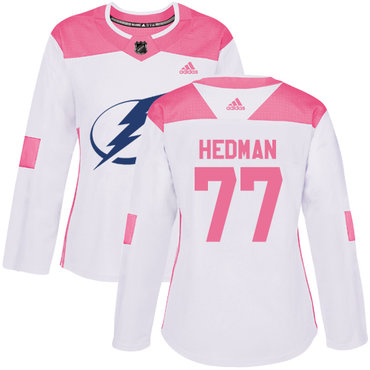 Personalized Women’s Tampa Bay Lightning #77 Victor Hedman White Pink Authentic Fashion Stitched NHL Jersey