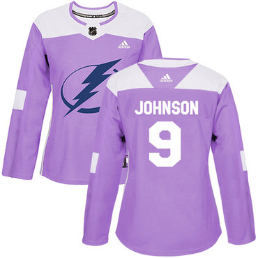 Personalized Women’s Tampa Bay Lightning #9 Tyler Johnson Purple Authentic Fights Cancer Stitched NHL Jersey