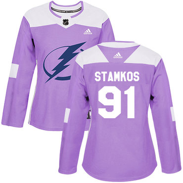 Personalized Women’s Tampa Bay Lightning #91 Steven Stamkos Purple Authentic Fights Cancer Stitched NHL Jersey