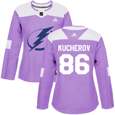 Personalized Women’s Tampa Bay Lightning #86 Nikita Kucherov Purple Authentic Fights Cancer Stitched NHL Jersey