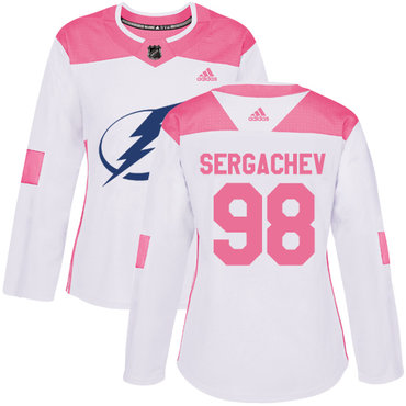 Personalized Women’s Tampa Bay Lightning #98 Mikhail Sergachev White Pink Authentic Fashion Stitched NHL Jersey