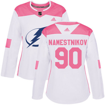 Personalized Women’s Tampa Bay Lightning #90 Vladislav Namestnikov White Pink Authentic Fashion Stitched NHL Jersey