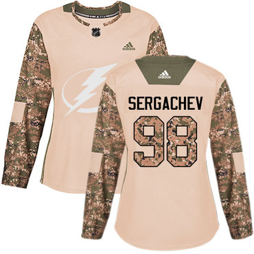 Personalized Women’s Tampa Bay Lightning #98 Mikhail Sergachev Camo Authentic 2017 Veterans Day Stitched NHL Jersey