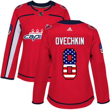 Personalized Women’s Washington Capitals #8 Alex Ovechkin Red Home Authentic USA Flag Stitched NHL Jersey