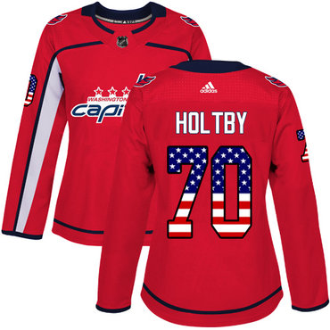 Personalized Women’s Washington Capitals #70 Braden Holtby Red Home Authentic USA Flag Stitched NHL Jersey
