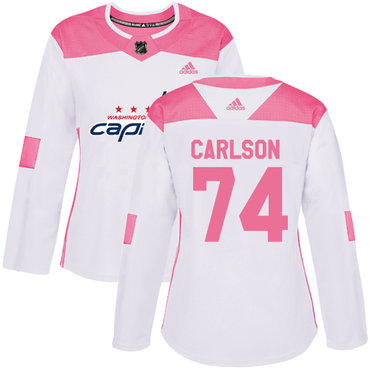 Personalized Women’s Washington Capitals #74 John Carlson White Pink Authentic Fashion Stitched NHL Jersey