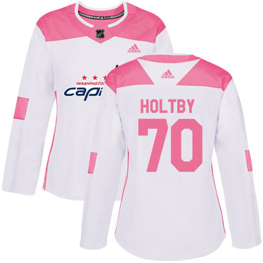 Personalized Women’s Washington Capitals #70 Braden Holtby White Pink Authentic Fashion Stitched NHL Jersey