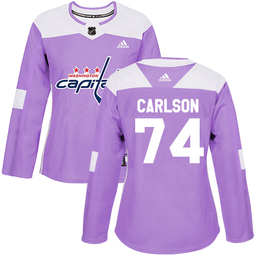 Personalized Women’s Washington Capitals #74 John Carlson Purple Authentic Fights Cancer Stitched NHL Jersey
