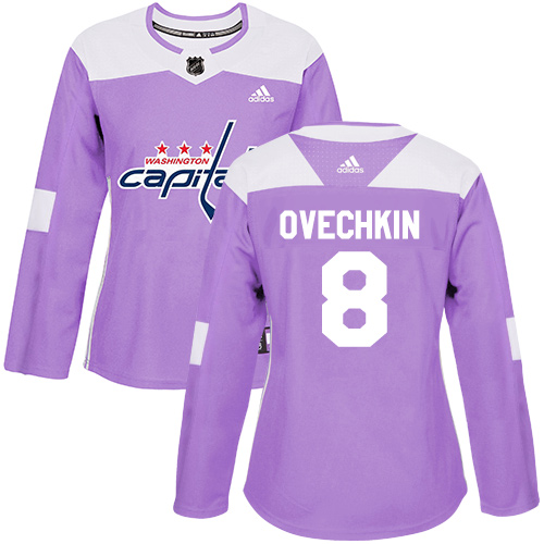 Personalized Women’s Washington Capitals #8 Alex Ovechkin Purple Authentic Fights Cancer Stitched NHL Jersey