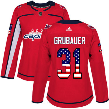 Personalized Women’s Washington Capitals #31 Philipp Grubauer Red Home Authentic USA Flag Stitched NHL Jersey