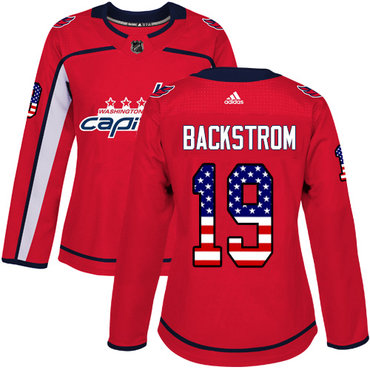 Personalized Women’s Washington Capitals #19 Nicklas Backstrom Red Home Authentic USA Flag Stitched NHL Jersey