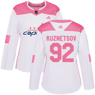 Personalized Women’s Washington Capitals #92 Evgeny Kuznetsov White Pink Authentic Fashion Stitched NHL Jersey
