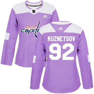 Personalized Women’s Washington Capitals #92 Evgeny Kuznetsov Purple Authentic Fights Cancer Stitched NHL Jersey