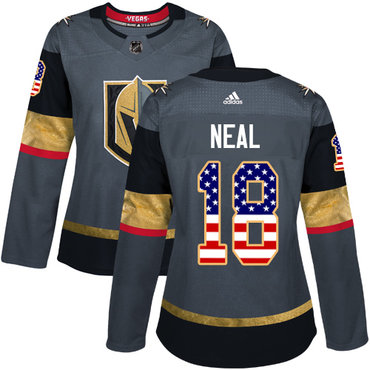 Personalized Women’s Vegas Golden Knights #18 James Neal Grey Home Authentic USA Flag Stitched NHL Jersey