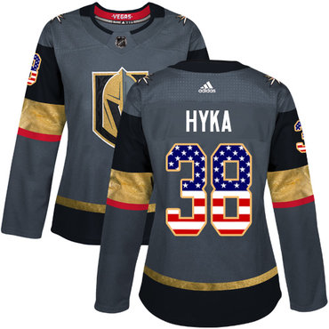 Personalized Women’s Vegas Golden Knights #38 Tomas Hyka Grey Home Authentic USA Flag Stitched NHL Jersey