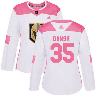 Personalized Women’s Vegas Golden Knights #35 Oscar Dansk White Pink Authentic Fashion Stitched NHL Jersey