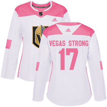 Personalized Women’s Vegas Golden Knights #17 Vegas Strong White Pink Authentic Fashion Stitched NHL Jersey