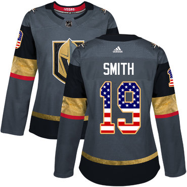 Personalized Women’s Vegas Golden Knights #19 Reilly Smith Grey Home Authentic USA Flag Stitched NHL Jersey