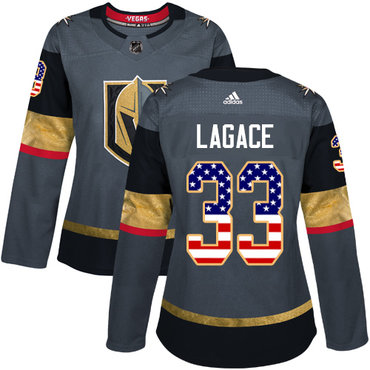 Personalized Women’s Vegas Golden Knights #33 Maxime Lagace Grey Home Authentic USA Flag Stitched NHL Jersey