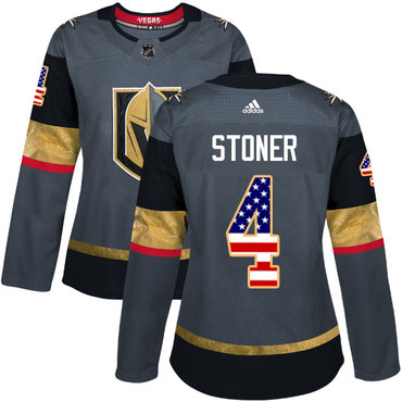 Personalized Women’s Vegas Golden Knights #4 Clayton Stoner Grey Home Authentic USA Flag Stitched NHL Jersey