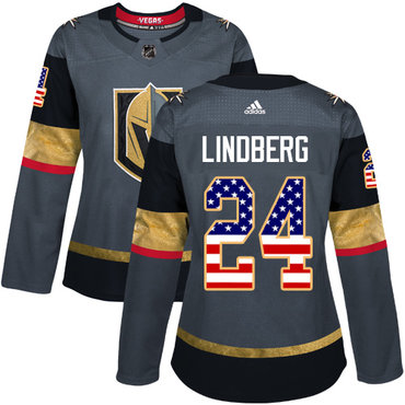 Personalized Women’s Vegas Golden Knights #24 Oscar Lindberg Grey Home Authentic USA Flag Stitched NHL Jersey