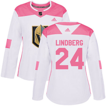 Personalized Women’s Vegas Golden Knights #24 Oscar Lindberg White Pink Authentic Fashion Stitched NHL Jersey