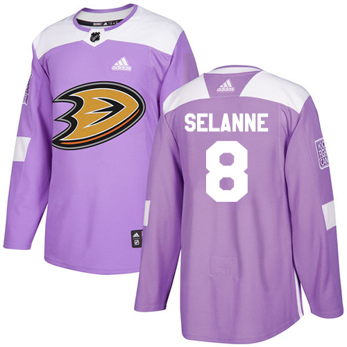 Personalized Youth Anaheim Ducks #8 Teemu Selanne Purple Authentic Fights Cancer Stitched NHL Jersey